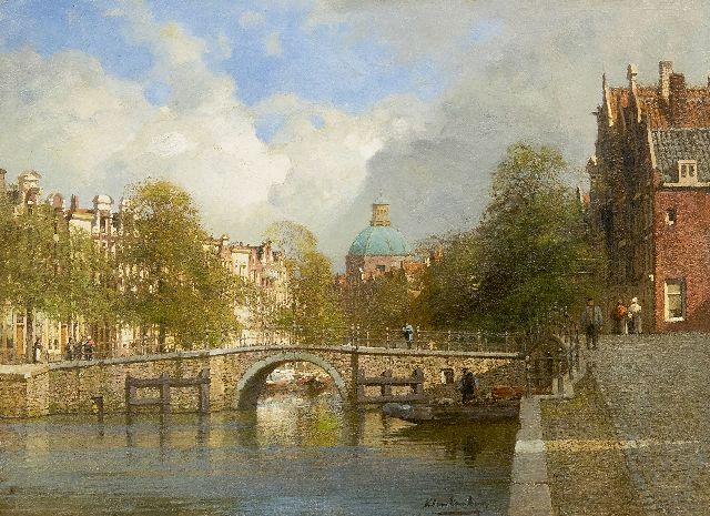 Klinkenberg J.C.K.  | Het Singel in Amsterdam ter hoogte van de Brouwersgracht, olieverf op doek 39,4 x 53,7 cm, gesigneerd m.o.