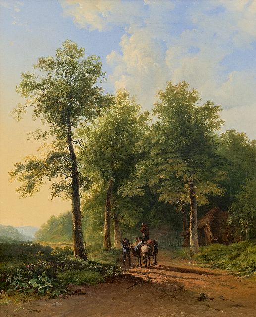 Willem Bodeman | Landschap met landvolk en paarden op een late zomerdag, olieverf op doek, 67,2 x 54,6 cm, gesigneerd l.o. en gedateerd 1832