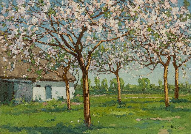 Paul Bodifée | Boerderij met bloeiende fruitbomen, olieverf op doek, 35,6 x 49,7 cm, gesigneerd r.o.