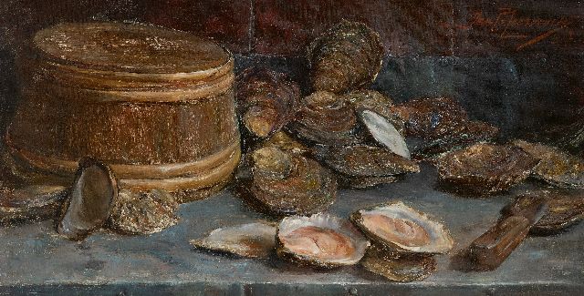 Neervoort J.C.  | Stilleven met oesters, olieverf op doek 28,3 x 53,8 cm, gesigneerd r.b. en gedateerd 1907