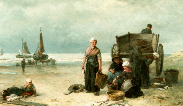 Mari ten Kate | Vissersvolk bij zee, olieverf op doek, 44,3 x 64,0 cm, gesigneerd r.o.