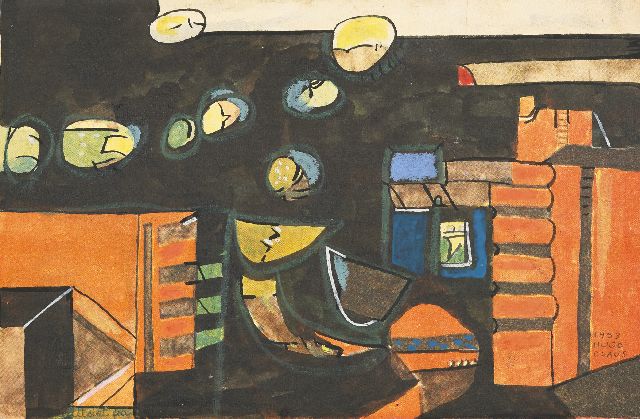 Hugo Claus | Untitled, inkt en waskrijt op fotomechanische print, 15,2 x 23,3 cm, gesigneerd r.o. en voorzien van blindstempel en gedateerd 1953