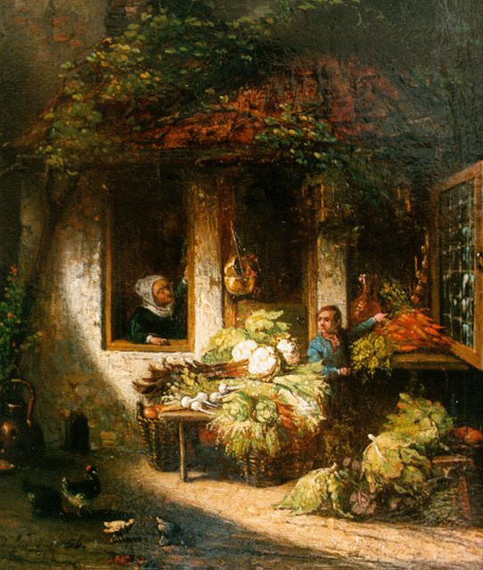 Joannes Christoffel Vaarberg | Groentestal, olieverf op paneel, 13,5 x 11,4 cm, gesigneerd l.o. en gedateerd '56