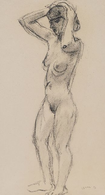 Dijkstra J.  | Vrouwelijk naakt, krijt op papier 51,3 x 31,1 cm, gesigneerd r.o.