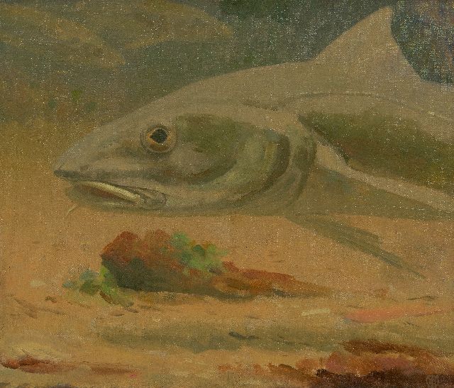 Gerrit Willem Dijsselhof | Snoek, olieverf op doek, 34,5 x 40,2 cm, gesigneerd r.o. met monogram en zonder lijst