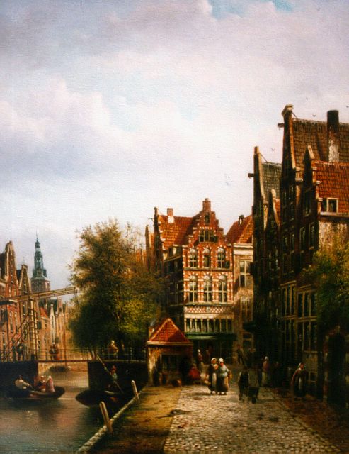 Johannes Franciscus Spohler | Stadsgezicht met gracht, olieverf op doek, 43,9 x 34,6 cm, gesigneerd r.o.