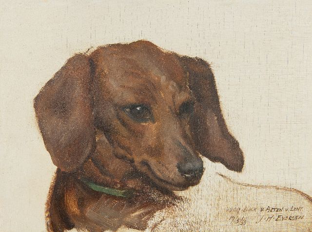 Jan Eversen | Portret van een teckel, olieverf op paneel, 17,9 x 23,9 cm, gesigneerd r.o. en gedateerd 17/5/55