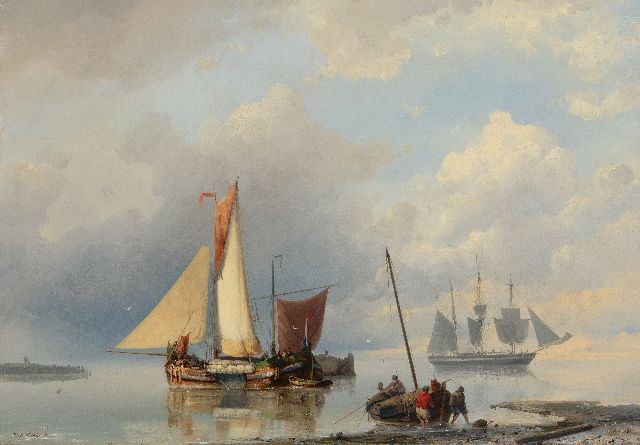 Jan H.B. Koekkoek | Een Zeeuwse statiepoon bij windstilte, olieverf op doek, 43,4 x 62,0 cm, gesigneerd l.o.