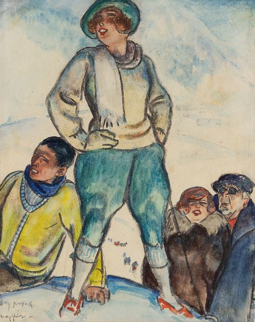 Sluiter J.W.  | Sky jumping, zwart krijt en aquarel op papier 48,0 x 38,0 cm, gesigneerd l.o.