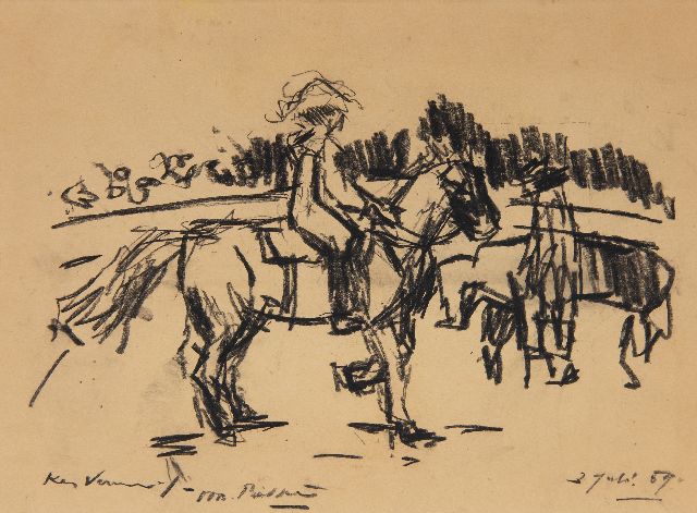 Kees Verwey | Twee ruiters, houtskool op papier, 21,9 x 29,6 cm, gesigneerd l.o. en gedateerd 3 juli 59