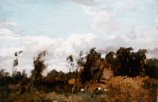 Ype Wenning | Landschapje met vee, olieverf op doek, 21,1 x 30,0 cm, gesigneerd r.o. en gedateerd '76