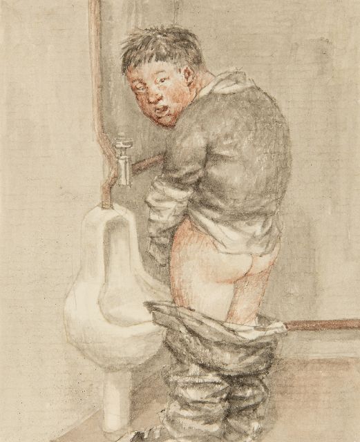Peter Vos | Plassende man, potlood en aquarel op papier, 9,2 x 7,5 cm, gedateerd 4.XI.'83