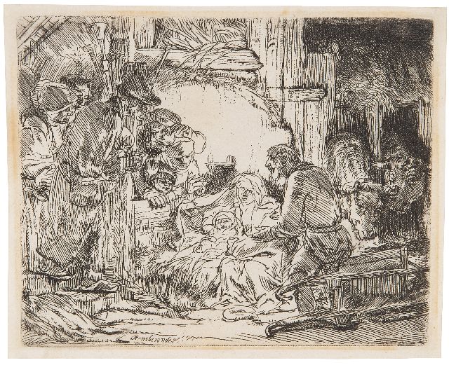 Rembrandt | Aanbidding der herders (met de olielamp), ets, 11,0 x 13,4 cm, gesigneerd l. v.h.m. (in de plaat)
