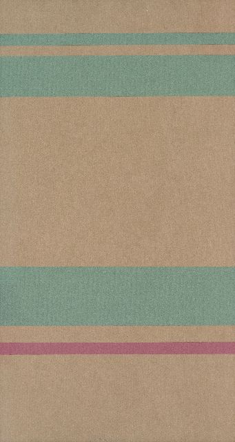 Willy Boers | Bruin met 3 groene en 1 purperen baan, collage op papier, 78,0 x 42,0 cm, gesigneerd m.o. en gedateerd Aug 1977
