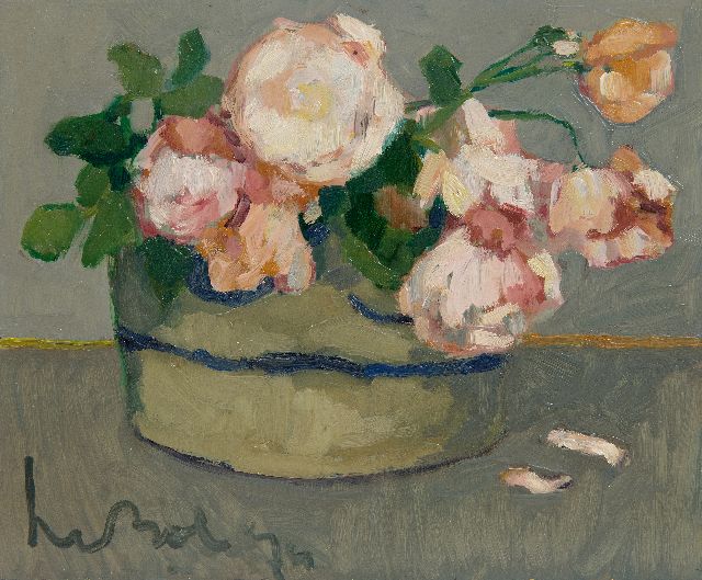 Kees Bol | Rozen, olieverf op board, 23,3 x 28,1 cm, gesigneerd l.o. en verso gedateerd 1974