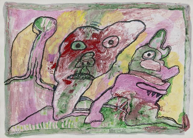 Lucebert | Compositie met grotesk figuur, gemengde techniek op papier, 50,0 x 69,0 cm, gesigneerd l.o. en gedateerd '89