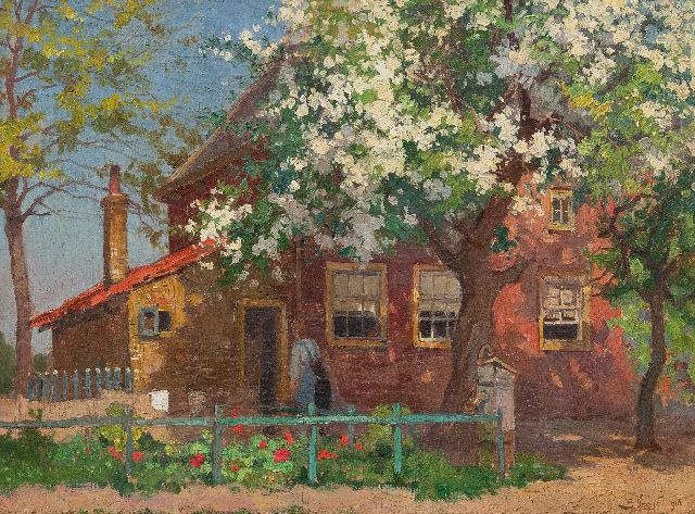 Ben Viegers | Boerenhoeve met bloeiende fruitboom, olieverf op doek, 37,2 x 50,2 cm, gesigneerd r.o. en gedateerd 1918, zonder lijst
