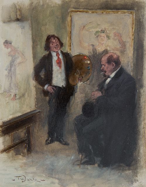 Fritz Wahle | De kritische kunstkoper, olieverf op schildersboard, 38,4 x 30,6 cm, gesigneerd l.o.