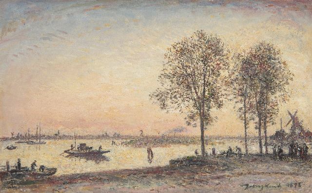 Johan Barthold Jongkind | La Meuse et le Merwede devant Dordrecht (Hollande), effet de Soir, olieverf op doek, 41,0 x 66,0 cm, gesigneerd r.o. en gedateerd 1878