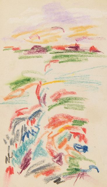 Jan Altink | Pad door de akkers, krijt op papier, 16,2 x 9,6 cm, gesigneerd l.o. met initialen