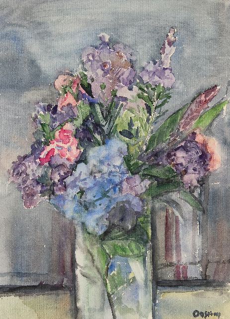 Jeanne Bieruma Oosting | Bloemstilleven, aquarel op papier, 58,5 x 42,5 cm, gesigneerd r.o.