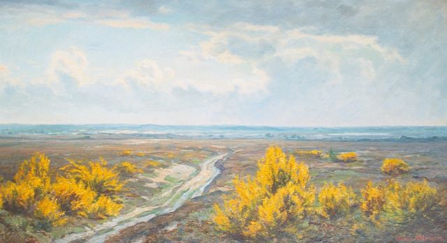 Johan Meijer | Bloeiende brem, olieverf op doek, 45,3 x 84,8 cm, gesigneerd r.o.