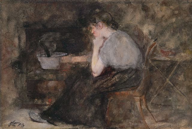 Jan Toorop | Na de arbeid, aquarel op papier, 36,5 x 54,0 cm, gesigneerd l.o. en gedateerd '83