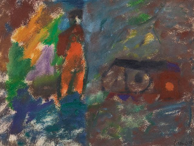 Eugène Brands | Vrouw in landschap, olieverf op papier, 35,0 x 46,2 cm, gesigneerd r.o. en gedateerd 3.57