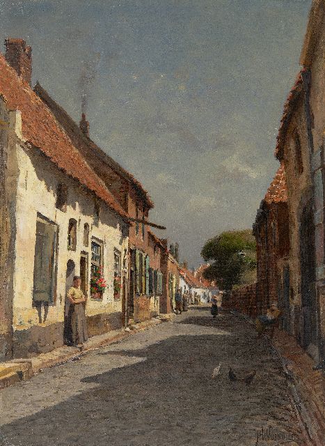 Jan Hillebrand Wijsmuller | De Korte Kerkstraat (voorheen Zaksteeg) in Hattem op een zonnige dag, olieverf op doek, 50,2 x 37,3 cm, gesigneerd r.o.