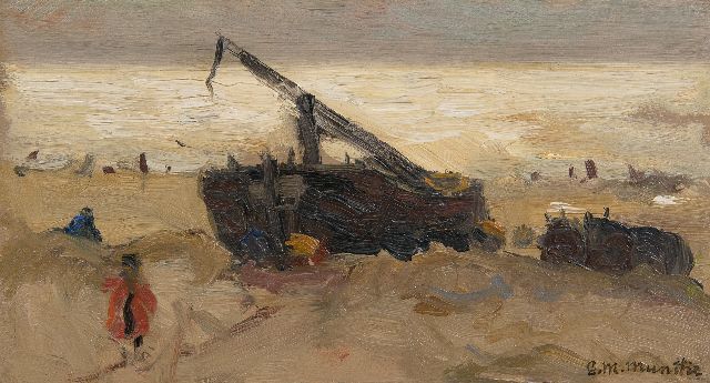 Munthe G.A.L.  | Bomschuit op het strand, olieverf op paneel 12,4 x 22,4 cm, gesigneerd r.o.