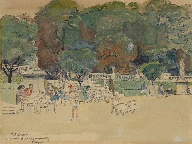 Dom P.L.C.  | Jardin du Luxembourg in Parijs, potlood, krijt en aquarel op papier 20,2 x 27,0 cm, gesigneerd l.o.