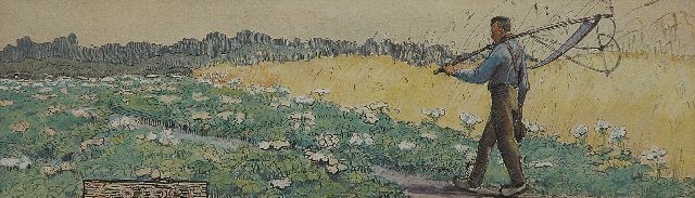 Jo Koster | Zomer, aquarel, pen en inkt op papier, 9,0 x 30,8 cm, gesigneerd r.o.