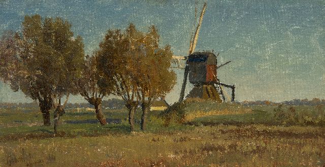 Gabriel P.J.C.  | De rode molen bij Abcoude, olieverf op doek op paneel 19,1 x 37,1 cm, gesigneerd l.o. en gedateerd 'abcoude' '66