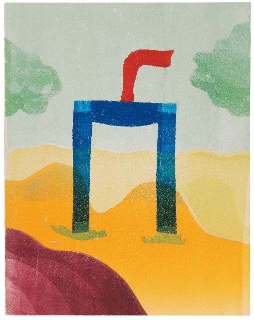 Hendrik Werkman | Bij het graf van den Nederlandschen onbekenden soldaat gevallen in de Meidagen 1940 (sonnet door Martinus Nijhoff), sjabloondruk op papier, 24,3 x 18,9 cm, gedateerd April 1942