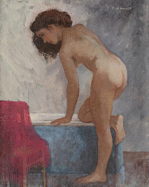 Hamers P.J.  | Staand naakt, olieverf op doek 50,2 x 40,2 cm, gesigneerd r.b. en op spieraam