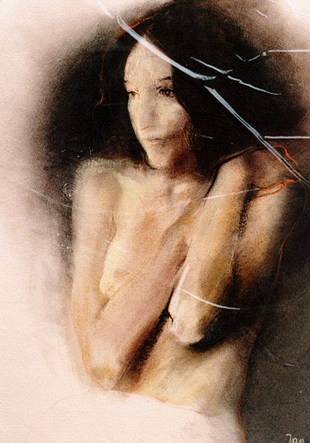 Jan Asselbergs | Dromerig naakt, pastel op papier, 64,0 x 47,5 cm, gesigneerd r.o.