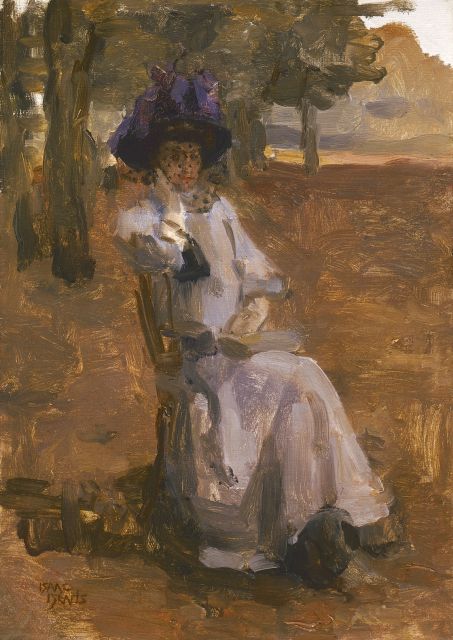 Isaac Israels | Vrouw met voile in Bois de Boulogne, olieverf op doek, 46,5 x 33,0 cm, gesigneerd l.o.