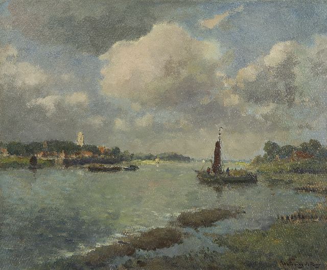 Wetering de Rooij J.E. van de | De Waal bij Zaltbommel, olieverf op doek 50,3 x 60,1 cm, gesigneerd r.o.