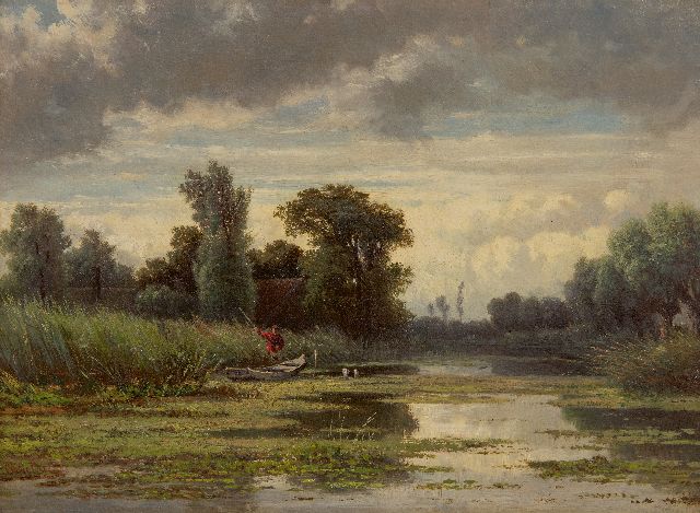 Willem Roelofs | Rietsnijder aan 't Gein, olieverf op doek, 32,4 x 44,1 cm, gesigneerd l.o.