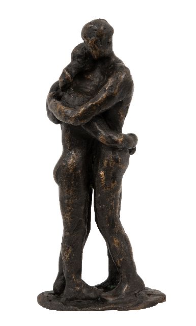 Onbekend | Innige omhelzing, brons, 19,0 x 8,6 cm, gesigneerd met monogram op de basis