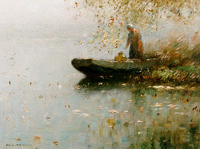 Aris Knikker | Boerin met melkbus in sloep, olieverf op paneel, 18,0 x 24,0 cm, gesigneerd l.o.