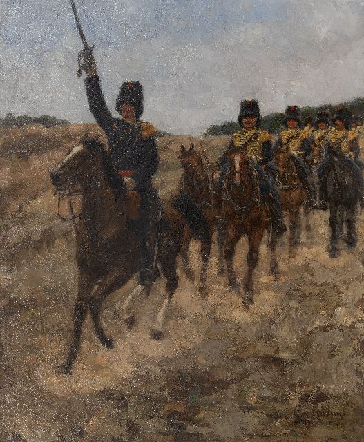 Jacob Hendrik Geerlings | Rijdende artillerie, exercerend op de Kempenbergerheide, olieverf op doek, 65,9 x 54,2 cm, gesigneerd r.o. en te dateren ca. 1870-1880