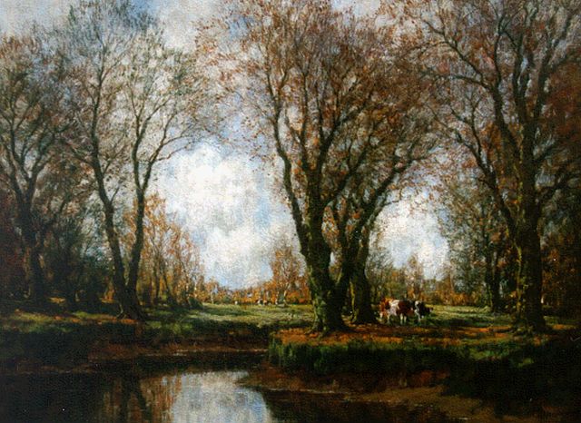 Arnold Gorter | Koeien langs de Vordense beek, olieverf op doek, 75,5 x 100,0 cm, gesigneerd r.o.