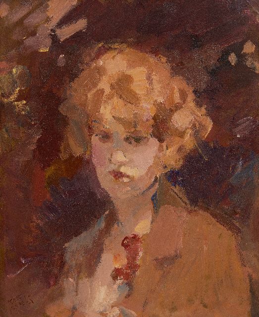 Isaac Israels | Portret van een jonge vrouw, olieverf op papier op paneel, 30,4 x 24,9 cm, gesigneerd l.o.