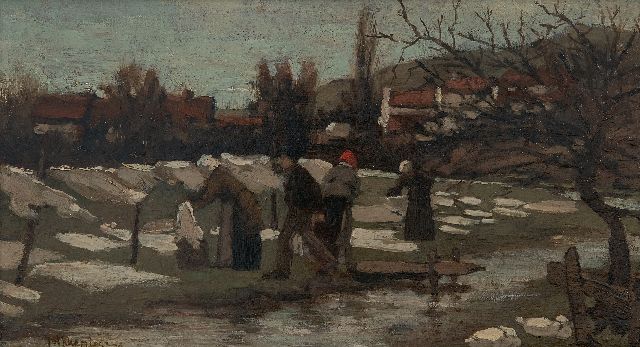 Johannes Evert Akkeringa | Bleekveldje achter de duinen, olieverf op paneel, 17,5 x 31,4 cm, gesigneerd l.o.