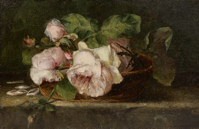 Adrienne van Hogendorp-'s Jacob | Rozen in een mand, olieverf op doek, 25,4 x 38,5 cm, gesigneerd r.o. en zonder lijst