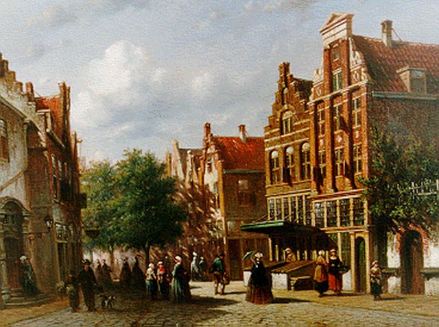 Petrus Gerardus Vertin | Stadsgezichtje met vele figuren, olieverf op paneel, 22,8 x 30,0 cm, gesigneerd l.o.
