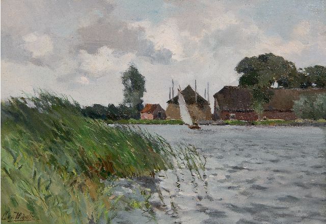 Chris van der Windt | Zeilboot op het meer, olieverf op doek op paneel, 23,9 x 34,0 cm, gesigneerd l.o.