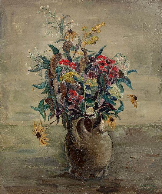 Adriaan Lubbers | Bloemstilleven in aardewerken vaas, olieverf op doek, 60,0 x 50,3 cm, gesigneerd r.o. en gedateerd 1946