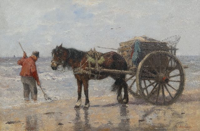 Johan Frederik Cornelis Scherrewitz | Schelpenvisser op het strand, olieverf op doek, 57,7 x 86,4 cm, gesigneerd r.o.